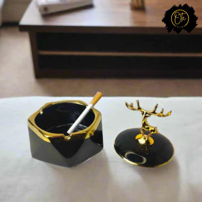 Luxury Ceramic Deer Lid Ashtray – Elegant Decorative Ashtray with Modern Design