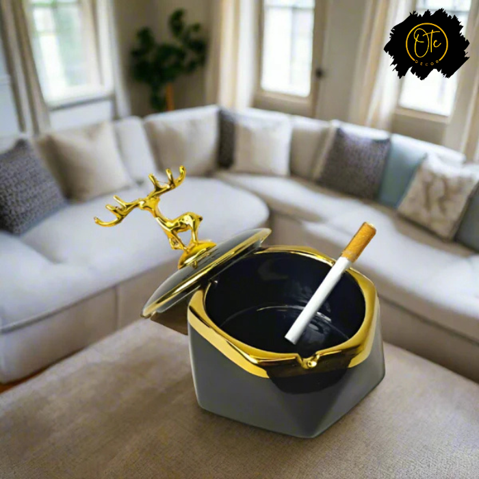 Luxury Ceramic Deer Lid Ashtray – Elegant Decorative Ashtray with Modern Design