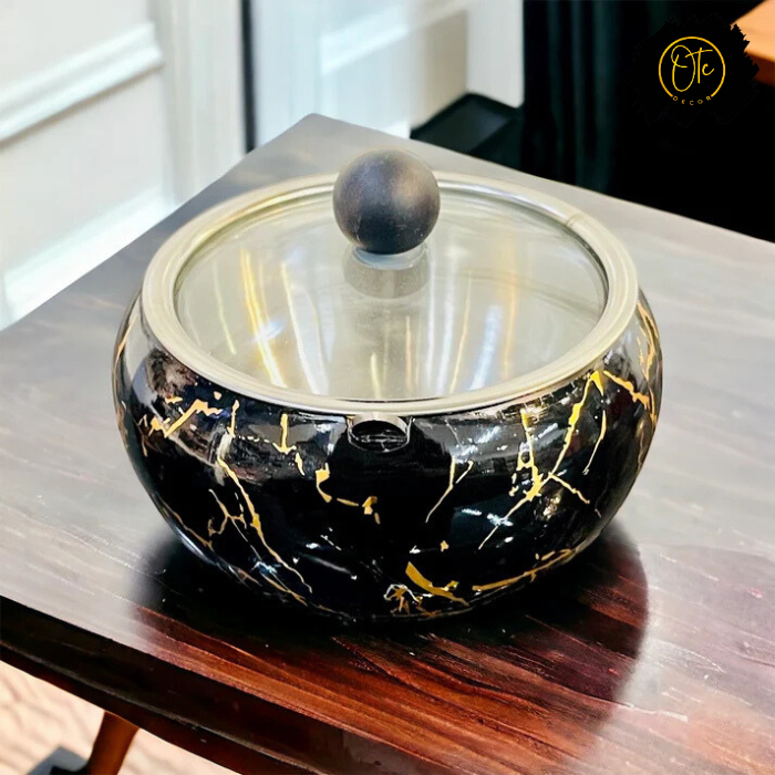 Elegant Black Marble Glass Lid Spice Jar