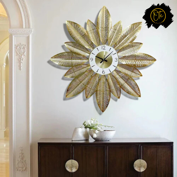 Golden Metal Leaves Wall Clock OTC