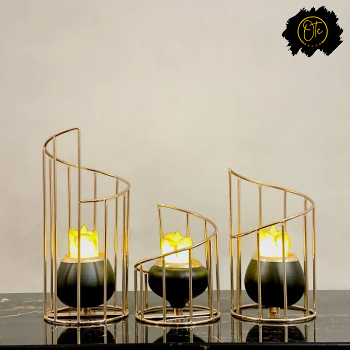 Golden Spiral Cage Candle Holder Set OTC