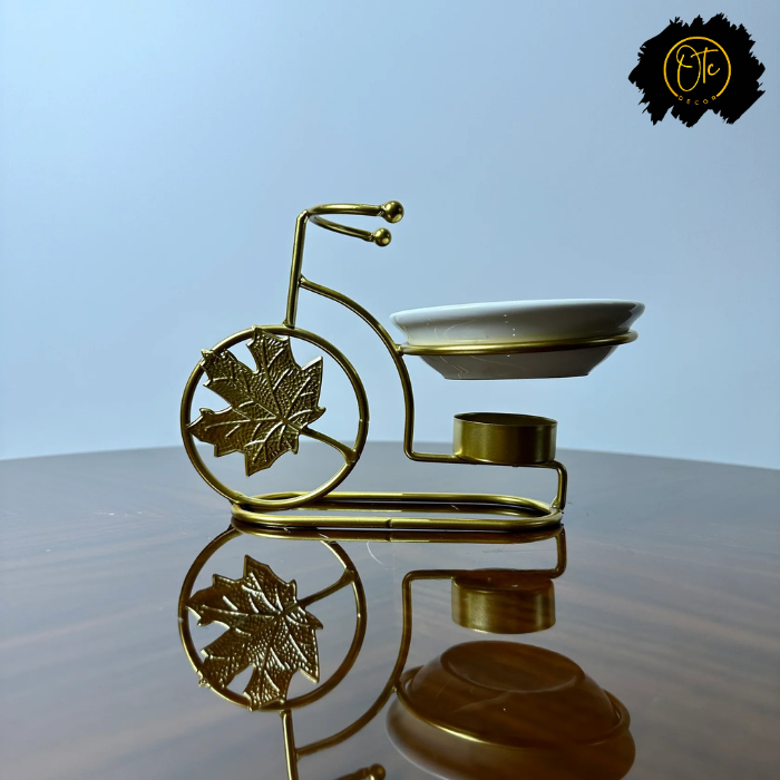 Golden Bicycle-Themed Luxury Ashtray with Ceramic Bowl – Modern Decorative Accessory