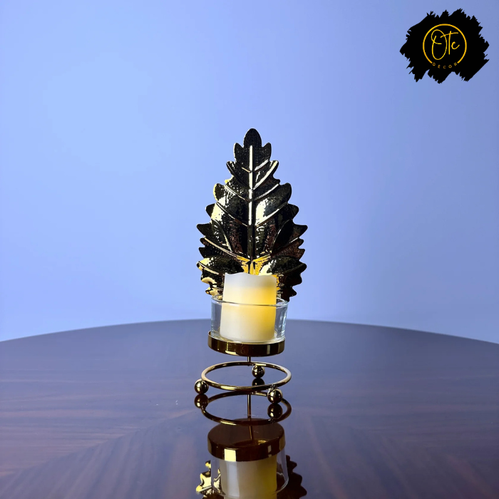 Golden Leaf Candle Holder with Candle