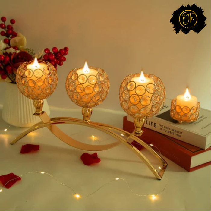 Gold Crystal 3 Arms Candle Holders OTC