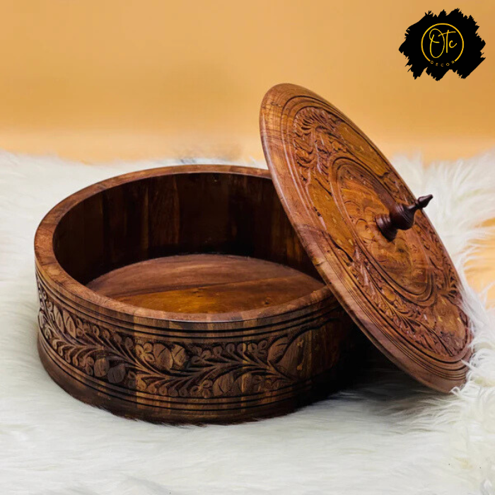 Wooden Carved Hotpot & Dry Fruit Box ( 2 in 1)