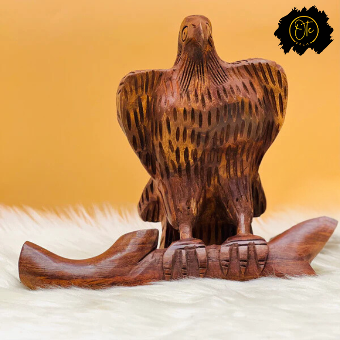 Majestic Handcrafted Wooden Falcon Sculpture – Artisan Bird Decor