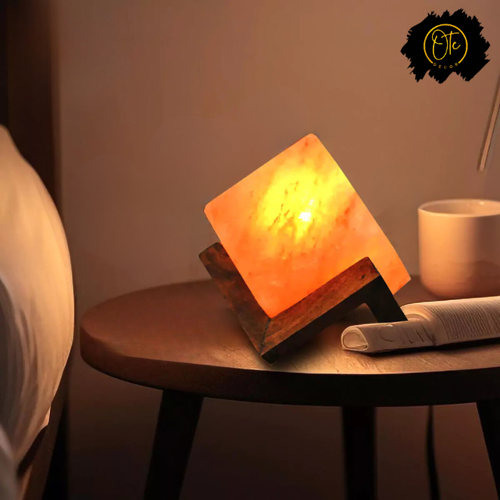 Natural Himalayan Salt Lamp – Modern Cube Design with Wooden Base for Home & Office Décor