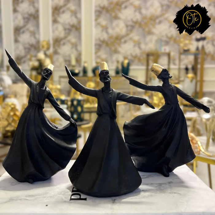 Elegant Whirling Dervish Sculptures Trio Set (Black, White, Gold) - Graceful Home Decor