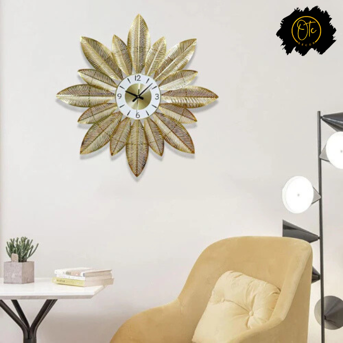 Golden Metal Leaves Wall Clock OTC