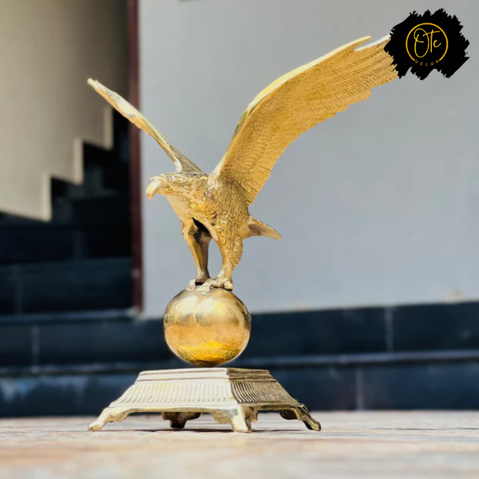 Majestic Golden Eagle Metal Sculpture on Ball – Luxurious Decor Accent