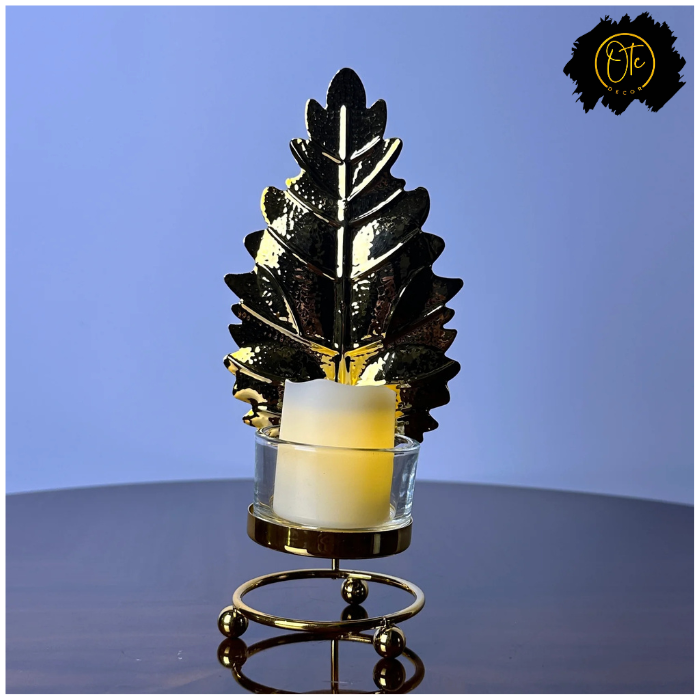 Golden Leaf Candle Holder with Candle