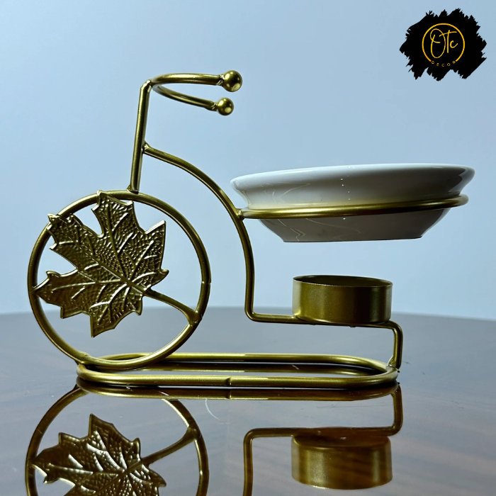 Golden Bicycle-Themed Luxury Ashtray with Ceramic Bowl – Modern Decorative Accessory