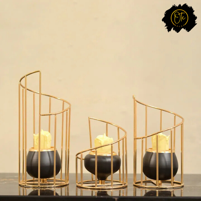 Golden Spiral Cage Candle Holder Set OTC