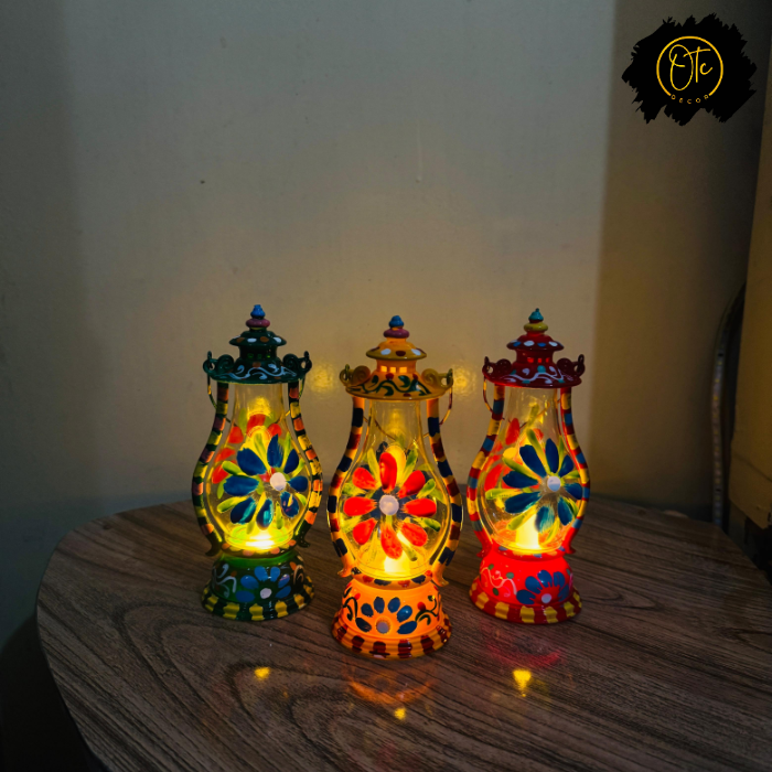 Hand-Painted Decorative Lantern Set – Vibrant Floral Design for Home Decor