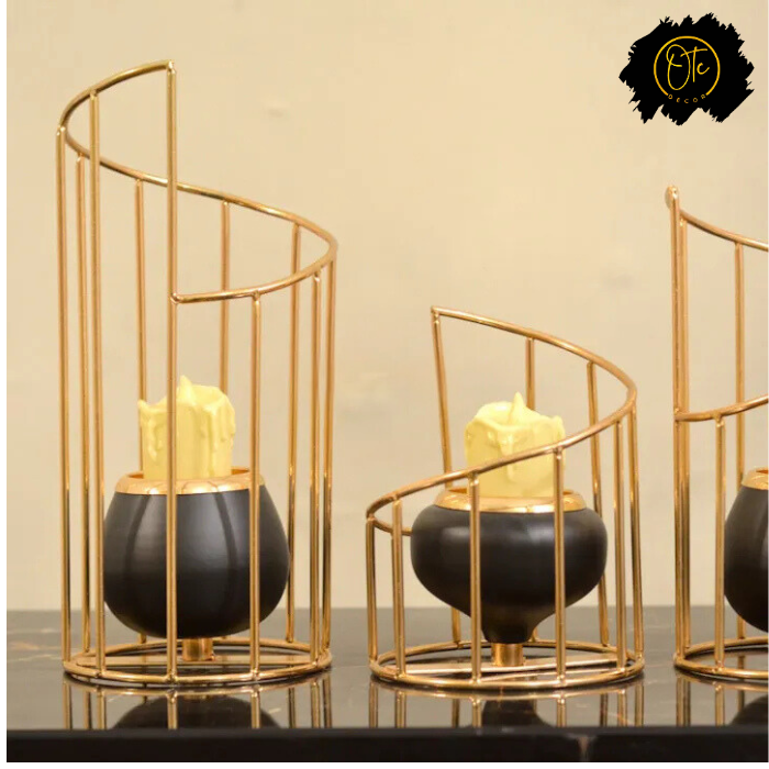 Golden Spiral Cage Candle Holder Set OTC