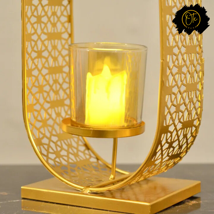 Arabic-Inspired Exotic Golden Candle Holder OTC