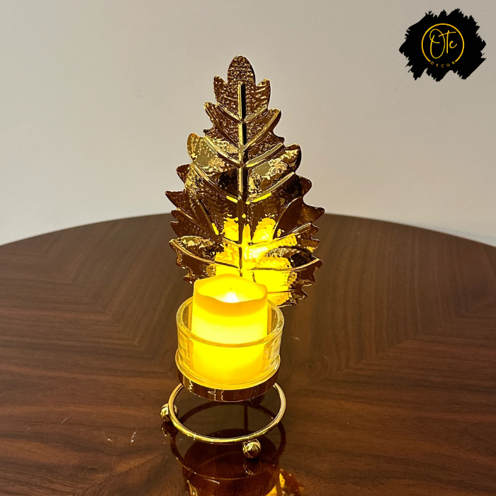 Golden Leaf Candle Holder with Candle