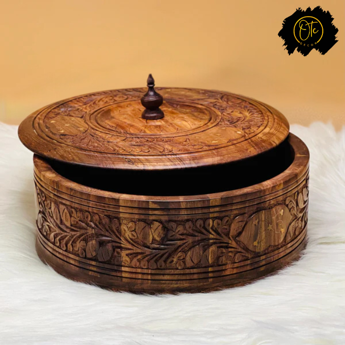 Wooden Carved Hotpot & Dry Fruit Box ( 2 in 1)