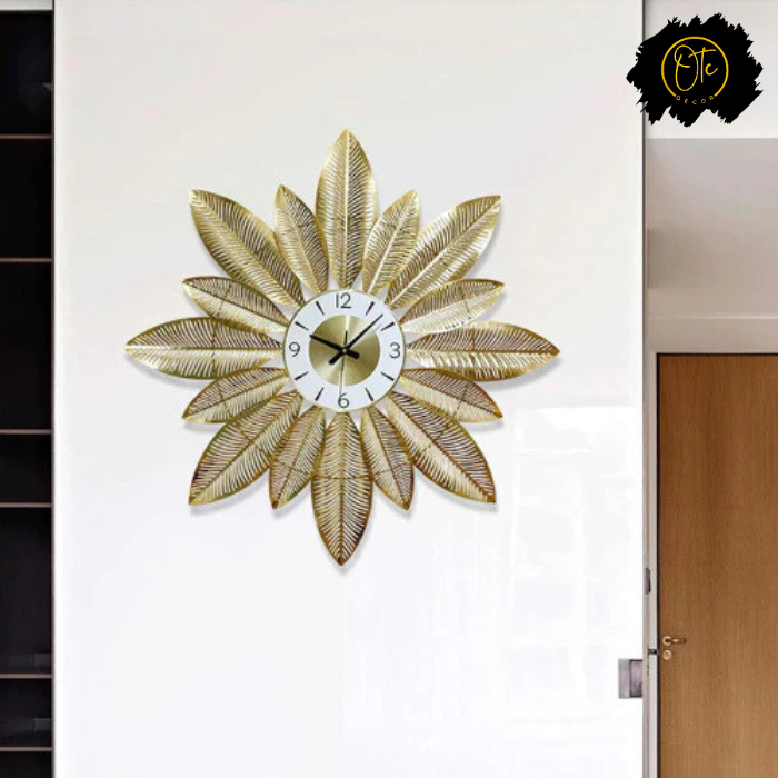 Golden Metal Leaves Wall Clock OTC