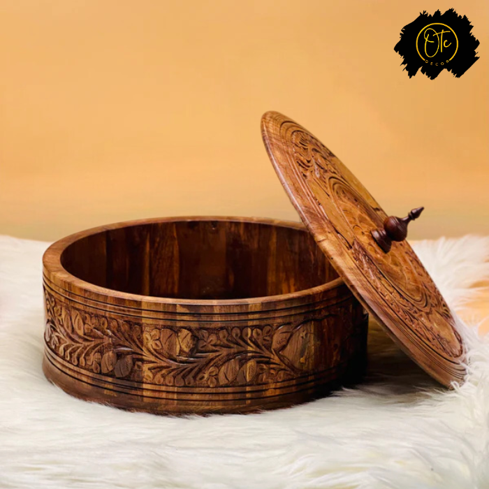 Wooden Carved Hotpot & Dry Fruit Box ( 2 in 1)