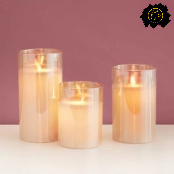 Simile Gold Glass Flameless Candles Flickering ( Set of 3 ) OTC