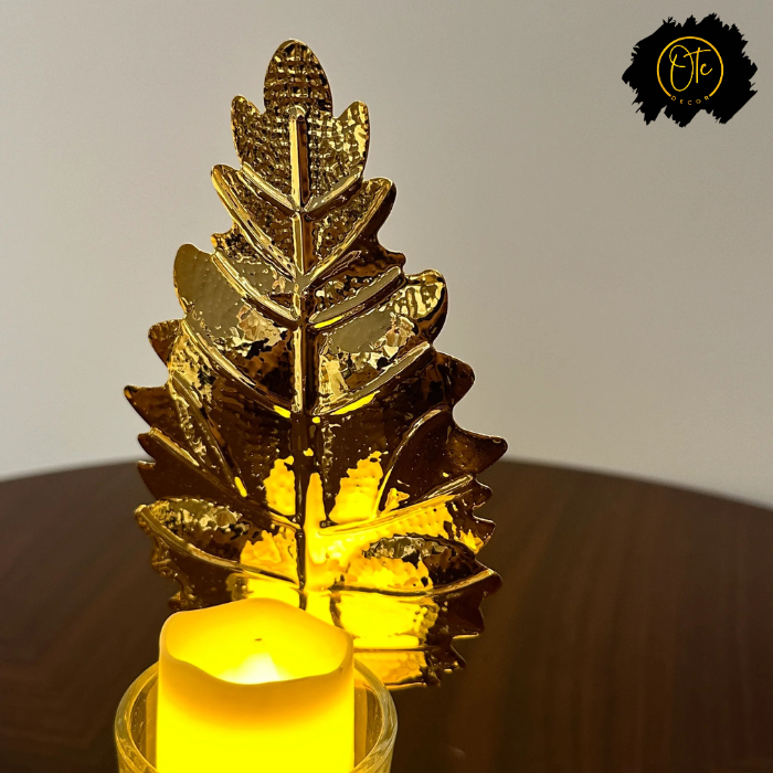 Golden Leaf Candle Holder with Candle