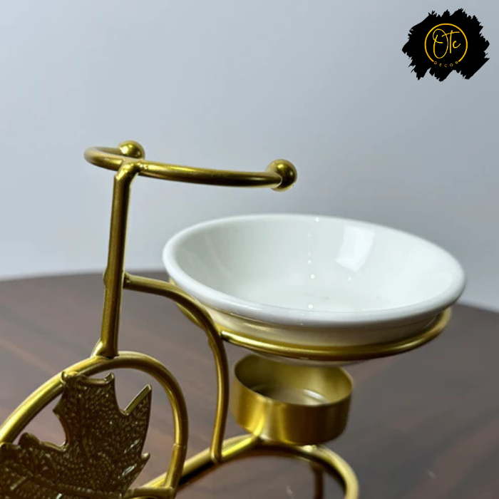 Golden Bicycle-Themed Luxury Ashtray with Ceramic Bowl – Modern Decorative Accessory