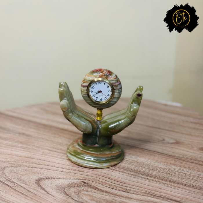 Onyx Stone Hand Clock Decor – Unique Tabletop Accent for Home and Office