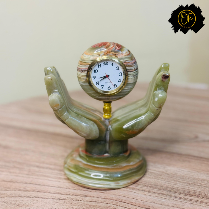 Onyx Stone Hand Clock Decor – Unique Tabletop Accent for Home and Office