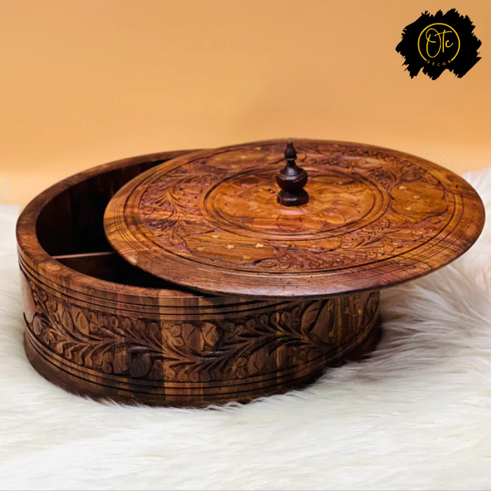 Wooden Carved Hotpot & Dry Fruit Box ( 2 in 1)