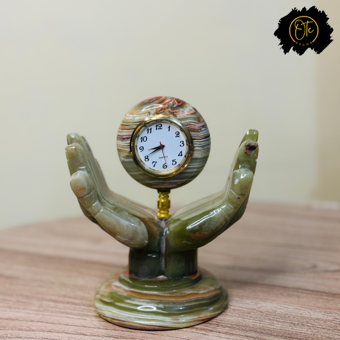 Onyx Stone Hand Clock Decor – Unique Tabletop Accent for Home and Office