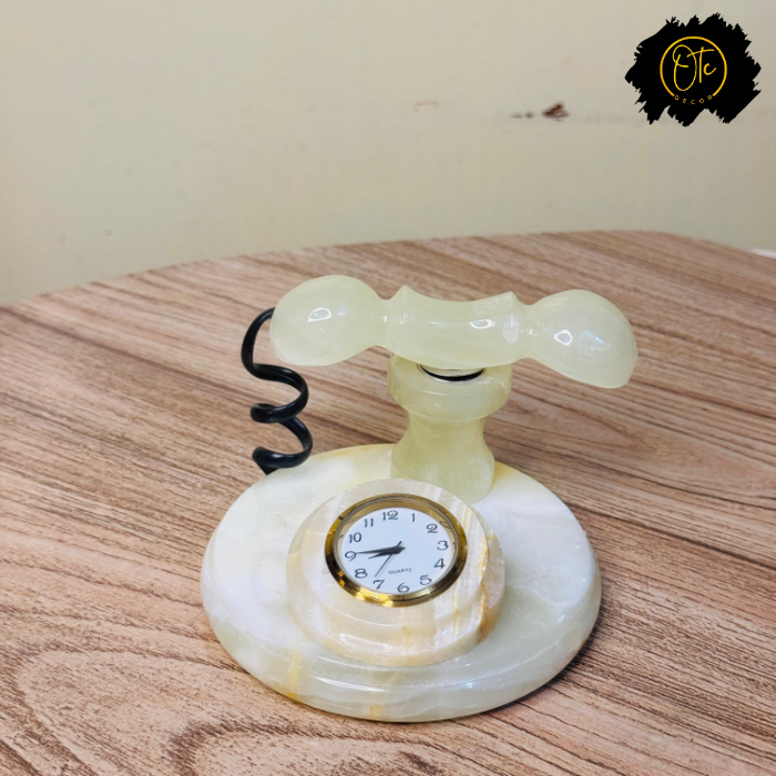 Marble Vintage Telephone Clock – Classic Desk Décor