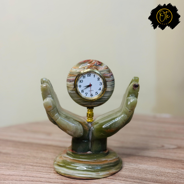 Onyx Stone Hand Clock Decor – Unique Tabletop Accent for Home and Office