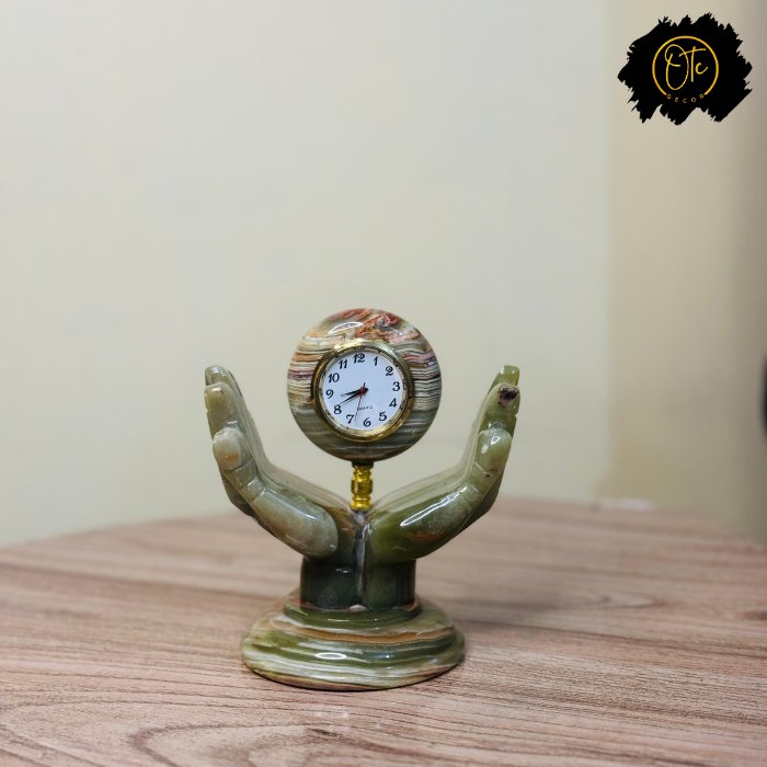 Onyx Stone Hand Clock Decor – Unique Tabletop Accent for Home and Office