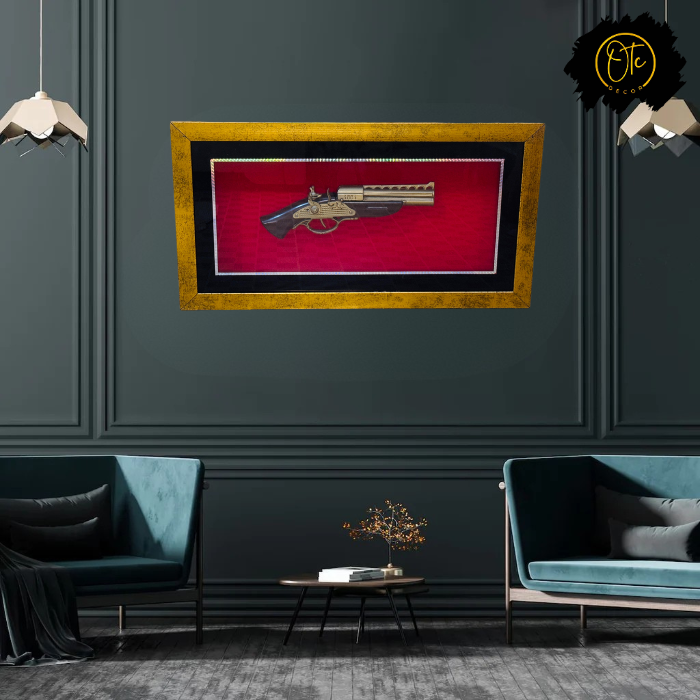 Exquisite Framed Antique Pistol Display – Luxury Wall Art for Sophisticated Interiors