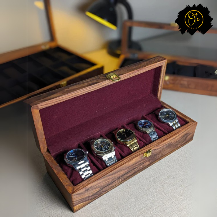 Handcrafted Wooden Watch Organizer Box – Holds 5 Watches | Premium Watch Storage Case