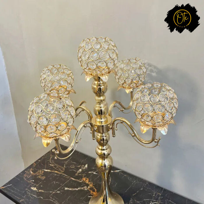 Luxe 5-Arm Crystal Globe Candelabra OTC