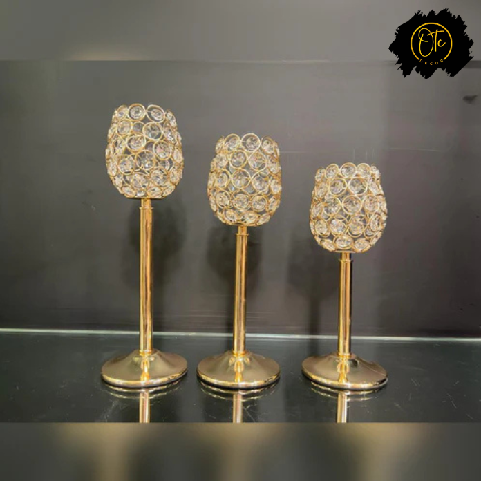 Gold Stemmed Crystal Candle Holder OTC