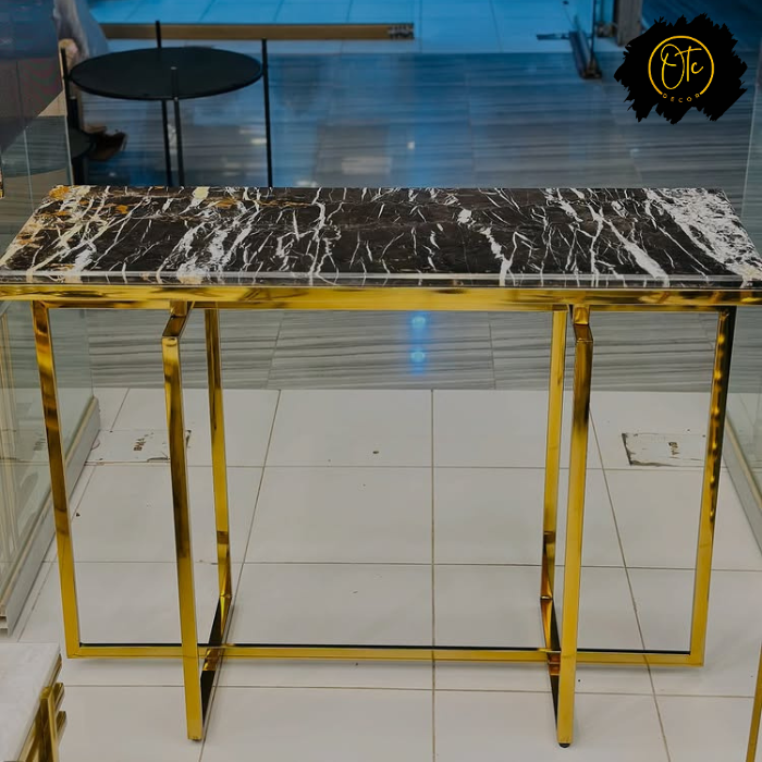 Luxury Marble Top Console Table with Gold Metal Base