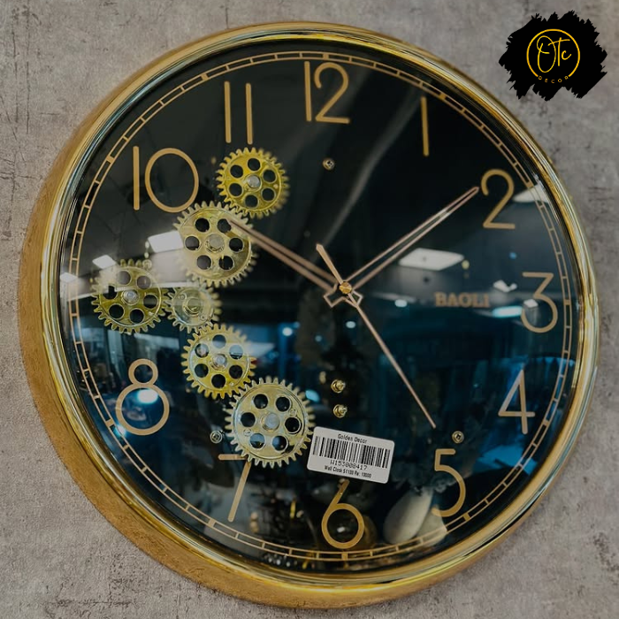 Vintage Gear-Inspired Wall Clock with Golden Accents