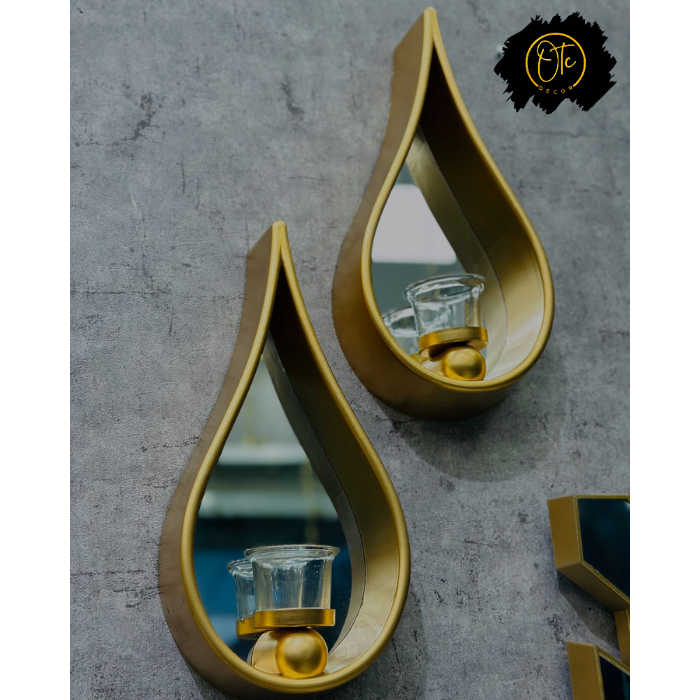 Elegant Teardrop Wall-Mounted Candle Holders with Mirrors - Set of 2