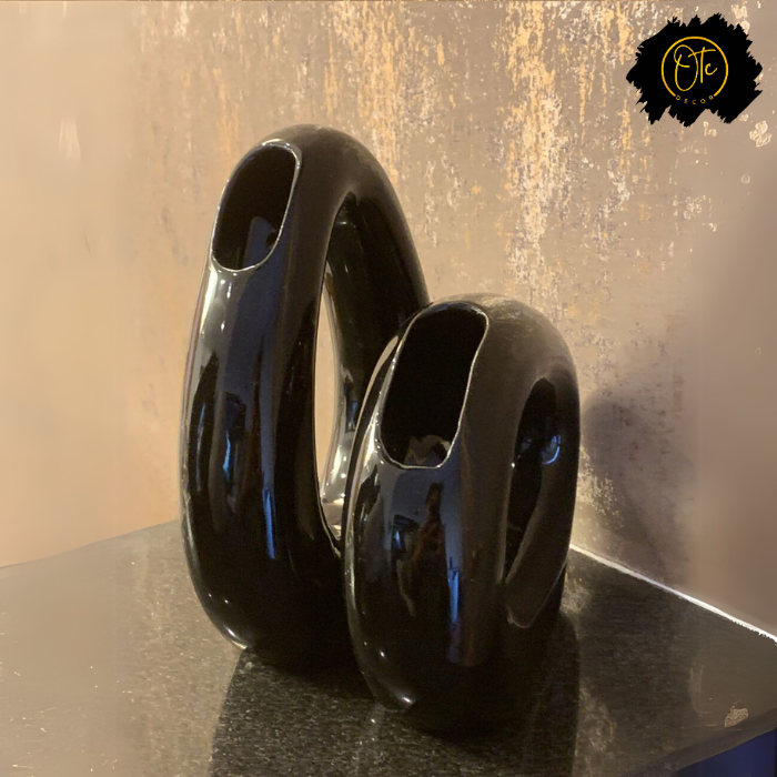 Modern Black Ring Vase Set – Unique Ceramic Decorative Vases for Home and Office Decor