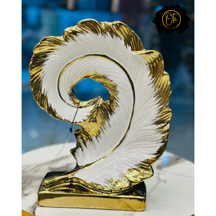 Elegant Gold & White Spiral Feather Sculpture – Luxe Home Accent