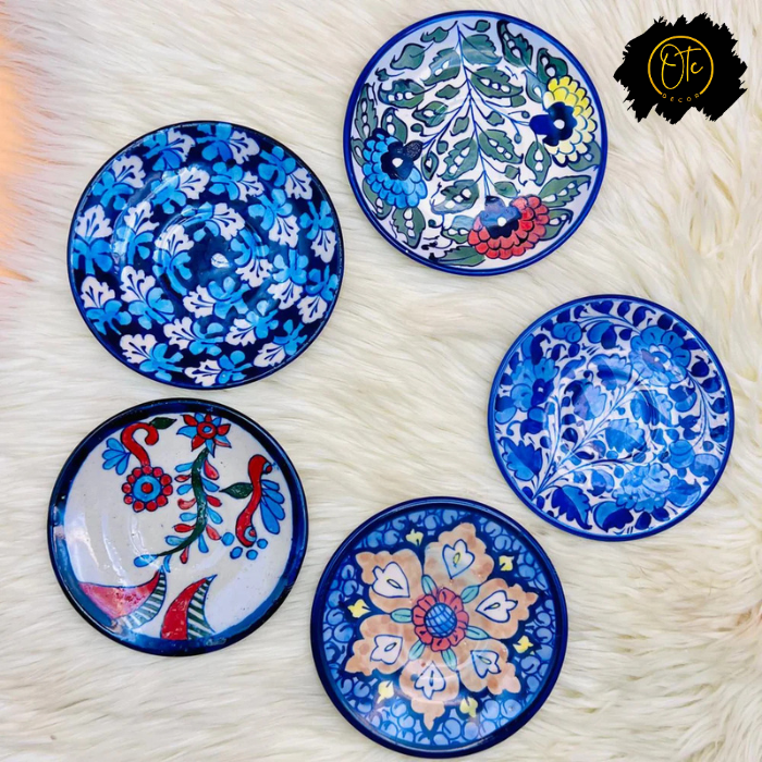 Handmade Blue Pottery Decorative Tray Set (Set of 5)